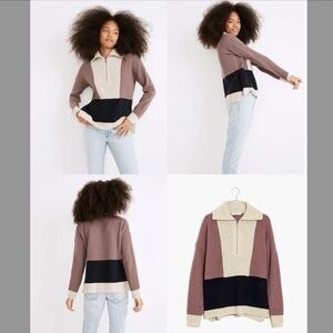 Madewell Glenbrook Half-Zip Pullover Sweater in Colorblock Heather Fog XXS